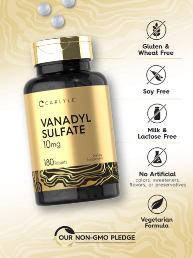 Vanadyl Sulfate 10Mg 180 Tablet Capsules With Chromium Picolinate Vegetarian Non-Gmo Gluten Free Supplement By Carlyle