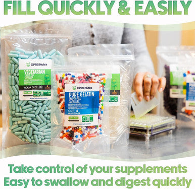 Xprs Nutra Size 0 Empty Capsules - 1000 Count Clear Enteric Coated Empty Gelatin Capsules - Delayed Release Pill Capsules - DIY Capsule Filling - Pure Bovine Empty Enteric Capsules Gel Caps