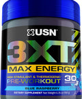 USN 3XT Max Energy Pre-Workout Supplement Powder for Energy, Endurance, and Pump, Preworkout Drink Mix, Nitric Oxide, Citrulline, Caffeine, Zero Creatine, Blue Raspberry (30 Servings)