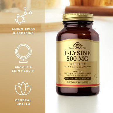Solgar L-Lysine 500 Mg - 100 Vegetable Capsules - Skin & Tissue Support - Non-Gmo Vegan Kosher Gluten Free - 100 Servings