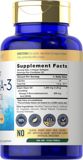 Carlyle Vegan Omega 3 Supplement | 1290 mg | 60 Softgels | Plant Based | Non-GMO & Gluten | from Algae Oil