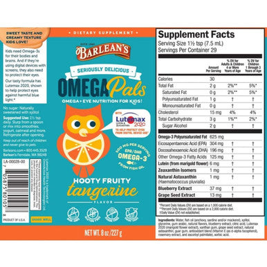 Barlean's Omega Pals Hooty Fruity Tangerine Fish Oil and Chocolate Silk Greens Powder Healthy Kids Bundle