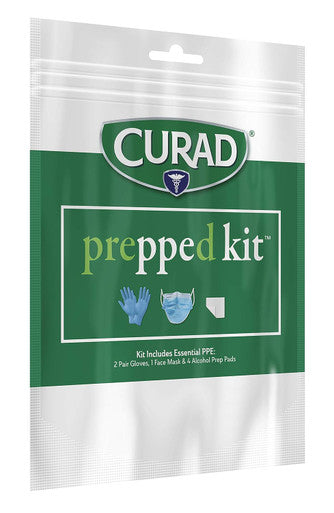 Curad Prepped Kit Essential PPE Pack Includes 2 Pairs of Gloves 1 Face Mask 4 Alcohol Prep Pads