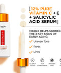 L'Oreal Paris Revitalift 12% Pure Vitamin C Serum Vitamin E Salicylic Acid Brightening 1 Oz + Moisturizer Sample