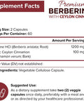 NutriFlair Premium Berberine 1200mg, 120 Capsules - Plus Pure True Ceylon Cinnamon, Berberine HCI Root Supplements Pills - Supports Glucose Metabolism, Immune System, Healthy Weight Management