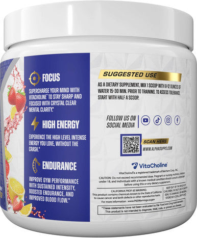 Alpha Supps Pre, Pre-Workout Powder For Men & Women, Back To Basics Preworkout Formula For Fitness & Gym Training Athletes - Boost Energy, Focus & Performance (30 Servings, Strawberry Lemonade)