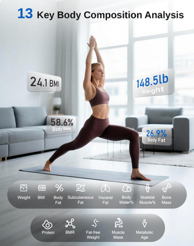 Ge Smart Scale For Body Weight Bmi Body Fat Digital Bathroom Scales 13 Body Composition Monitor Health Analyzer For Home Gym Bluetooth App Sync Accurate 400Lb Weighing Black 11Inch