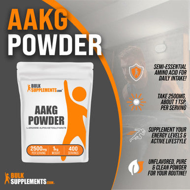 Bulksupplements.Com Aakg Powder - Arginine Alpha-Ketoglutarate, Akg Supplement - Nitric Oxide Supplement, Arginine Supplement - Unflavored & Gluten Free, 2500Mg Per Serving, 1Kg (2.2 Lbs)