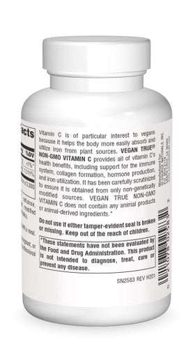 SOURCE S Vegan True Non-GMO Vitamin C 1000 Mg Tablet, 60 Count