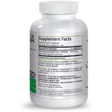 Moringa Oleifera 5000 mg Powder Capsules Extra High Potency 50:1 Extract Energizing Superfood Antioxidant, 120 Vegetarian Capsules