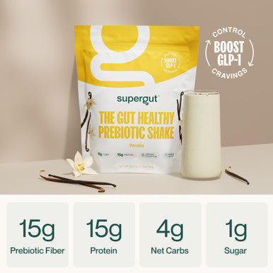Supergut Prebiotic Shakes | Meal Replacement | Boost GLP-1 | High Protein and Fiber | No Added Sugar | Keto Food Meal Snack (Vanilla 14 servings)