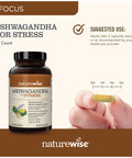 Naturewise Ashwagandha For Stress | Calming Ksm-66 Herbal Supplement Extract + Gaba, L-Theanine, Rhodiola Rosea, Light Brown, 60