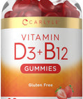 Carlyle Vitamin D3 + B12 Complex Gummies | 90 Count | Vegetarian, Non-Gmo, And Gluten Free Formula | Natural Strawberry Flavor