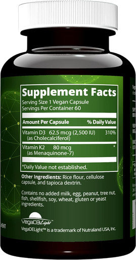 Mrm Nuturition Vegan Vitamin D3 & K2 Bone + Immune Health Made From Lichens Supports Calcium Absorption Vegan + Vegetarian Friendly 60 Servings