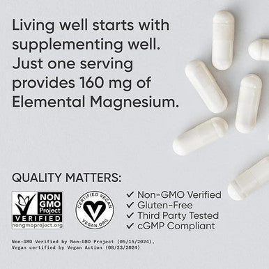 Sports ResearchÃ‚Â® Magnesium Glycinate - Supports Restful Sleep & Enzymatic Processes - 160 mg Chelated Magnesium - Vegan Capsule - 180 Count