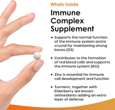Vitamin D Tablets - Immune Booster Complex - Enriched With Immune System Vitamins C, D, B12, Zinc, Turmeric & Elderberry - Immune Support Made In The Uk Immunity Booster By Leaf 120 Tablets