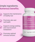Hey Nutrition Biotin Complex Supplement - Biotin Selenium and Zinc - Supports Hair Nails & Skin - Promotes Immune Health - No Artificial Flavours Non-GMO & Dairy- - 60 Vegan Capsules