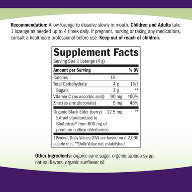 Nature's Way Sambucus Zinc Lozenges with Elderberry and Vitamin C, Honey Lemon Flavor, Gluten Free, Kosher Certified