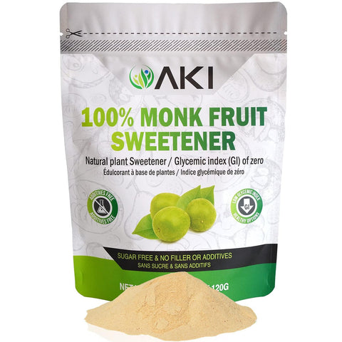 AKI Monk Fruit Sugar Free Sweetener Powder - Brown Raw Powder with Aroma of Sweetness - Ideal for Blended Beverages and May Helps in Weight Loss (2 Oz / 57Gr)