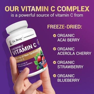 Dr. Berg Chewable Vitamin C Complex Made with Organic Non GMO Berries 60 Delicious Wafers