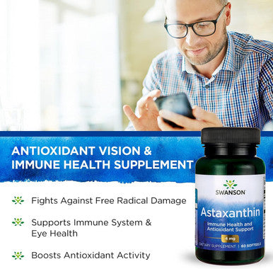 Swanson Astaxanthin Eye Vision Brain Skin Health Antioxidant Support Supplement (Astaxanthin 4 mg) 60 Softgels Sgels