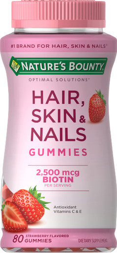 Nature's Bounty Optimal Solutions Hair Skin and Nails with Biotin Strawberry Flavored 80 Gummies