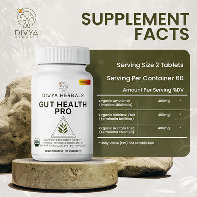 Gut Health Pro | Detox, Colon Cleanse & Digestive Support | Organic Triphala Supplement | Relief From Constipation, Gas, Bloating | For Women & Men | Uncoated Vegan Tablets | 600Mg-120Ct