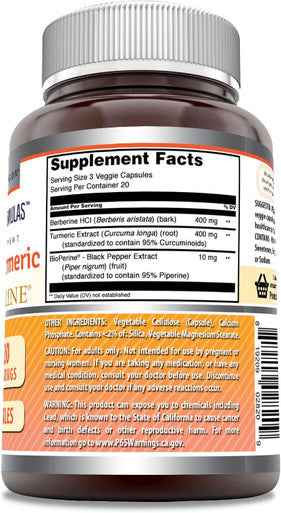 Amazing Nutrition Formulas Berberine Turmeric & Bioperine 800mg Per Serving 60 Veggie Capsules Supplement | Non GMO | Gluten | Made in USA | Ideal for Vegetarians