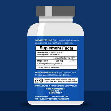 Magnesium 300mg Per Capsules for Men, Magnesium Glycinate, 90 Capsules, 90 Day Supply, Magnesium Glycinate Capsule, Magnesium Glycinate Chelate, Magnesium Supplement for Muscle, Nerve, Bone Health