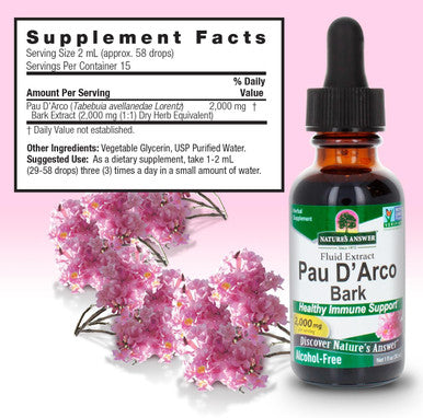 Nature'S Answer Alcohol- PAU D'Arco Inner Bark 2000mg 1oz Extract | Supports Healthy Immune System | Helps Maintain Intestinal Flora | Gluten- Kosher | Single Count