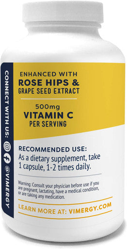 Vimergy Micro-C Capsules, 180 Servings 500mg All-Natural Buffered Vitamin C with Rose Hips, Rutin, Grape Seed & Acerola Fruit Extract Antioxidant - Supports a Healthy Immune System & Skin Health