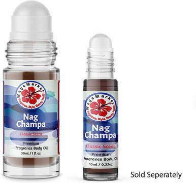 WagsMarket - Nag Champa Perfume Oil, from 0.33oz Roll On to 4oz Glass Bottle (1oz Roll-On)