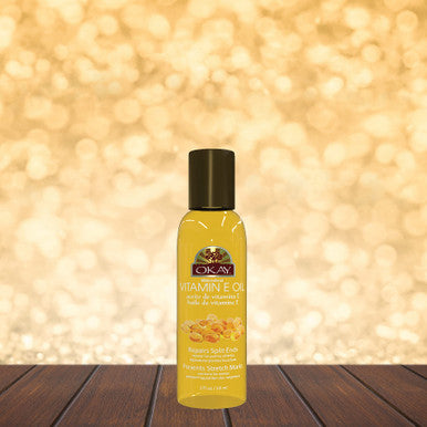 OKAY Vitamin E Blended Oil for Hair Skin Nail Excellent Moisturizer Prevents Fades Stretch Marks Repairs Split Ends Damaged Hair For All Hair Textures And All Skin Types Paraben Made in USA 2oz