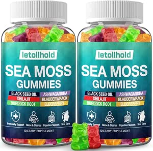 JOYLI Nutrition 2 Pack - Sea Moss Gummies for Adults & Kids ÃƒÂ¢Ã¢â€šÂ¬Ã¢â‚¬Å“ Vegan Irish Sea Moss Supplement with Bladderwrack & Burdock Root ÃƒÂ¢Ã¢â€šÂ¬Ã¢â‚¬Å“ Sugar-Free Immune Support Supplements - 60 Gummy Bears per Pack