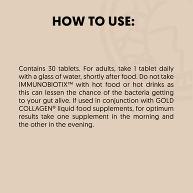 GOLD COLLAGEN Immunobiotix - Immune System Booster for More Energy & Gut Health with Vitamin D C Folic Acid Zinc Spirulina 3 Billion Biotic Cultures Vitamins for Tiredness and Fatigue 30 Tablets