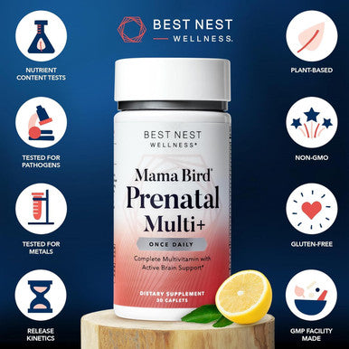 Best Nest Wellness Mama Bird Prenatal Vitamin: Vegan Prenatal Vitamins for Women w/Methylfolate (Folic Acid) w/Organic Herbal Blend Prenatal Vitamins for Women B12 Choline Once Daily 30 Count