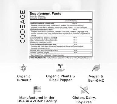 Codeage Organic Turmeric Supplement - 95% Curcumin Extract Pills - Liposomal Fermented Botanical Blend Black Pepper Ashwagandha Ginger Stephania Boswelia Cumin Digestive Bitters - 90 Capsules