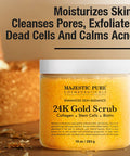 Majestic Pure 24K Gold Scrub - Biotin, Collagen, VitaminE & Stem Cell - Exfoliating Body Scrub, Skin Moisturizer, Pore Cleanser & Body Exfoliator - Natural Skin Care - 24k Scrub For Men & Women - 10oz