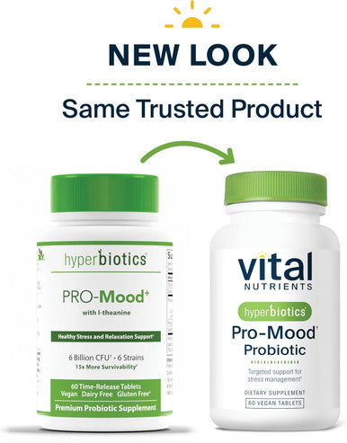 Hyperbiotics Pro-Mood Probiotic Supplement | Supports Stress Management | Promotes Calmness Focus & Immune Function | Shelf-Stable | Vegan Dairy & Gluten | 60 Count