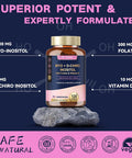 Inositol Supplement For Women With Vitamin D3, Folate, 40:1 Ratio Myo-Inositol 3000Mg & D-Chiro Inositol 75Mg Complex, (Vitamin B8) Inositol Capsules, Pack Of 2
