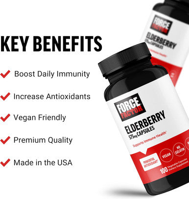 Force Factor Elderberry Capsules Immunity Supplement and Antioxidants Supplement for Men and Women Daily Immunity Boost Vegan No Gelatin Non-GMO 100 Vegetable Capsules