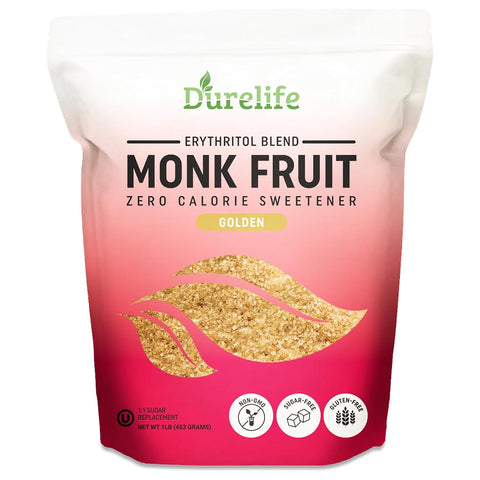 Durelife Golden Monk Fruit Sweetener, 1:1 Sugar Replacement, Keto Diet Friendly, Zero Calorie, Kosher Sugar Substitute, Golden - 10 lb Bulk Size