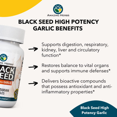 Amazing Herbs Whole Spectrum Black Seed & High Potency Garlic, Vegetarian Capsules - Gluten-Free, Non-Gmo, Vegan, Helps Supports Immune System - 100 Count