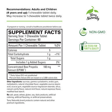 Terry ly Propolis Extract EP300 - 60 Chewable Tablets - Immune Support for Kids & - Non-GMO - 60 Servings