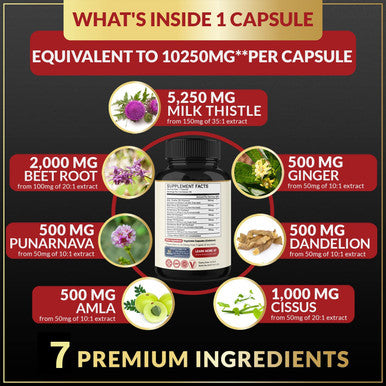 5 Months Supply Milk Thistle Extract Capsules 7 Herbs Equivalent to 10250 mg Health Cleanse and Detox Supplement Enhanced Beet Root Cissus Dandelion More Liver Support Pills Supplement