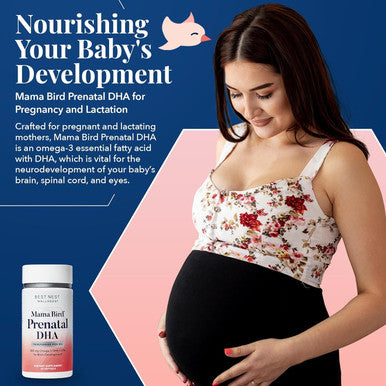 Best Nest Wellness Mama Bird Prenatal DHA Vitamin Prenatal Omega 3 DHA Supplements Supports Baby's Brain & Eye Development 500 mg Triglyceride Fish Oil Easy to Swallow Lemon Flavor Softgels 60 Ct