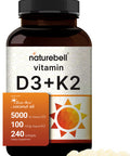 NatureBell Vitamin D3 K2 (MK7) with Virgin Coconut Oil, 240 Softgels, Vitamin D3 5000 IU & K2 MK7 100mcg, 2 in 1 Support, Duo-Ack | 8 Months Supply | , Non GMO & No Gluten