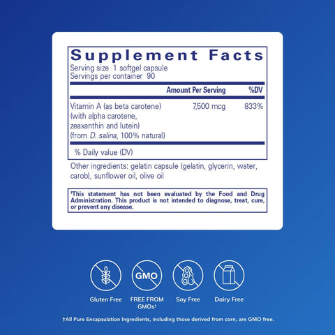 Pure Encapsulations Beta Carotene (With Mixed Carotenoids) Hypoallergenic Antioxidant And Vitamin A Precursor Supplement 90 Softgel Capsules