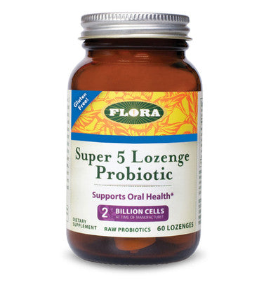 Flora Super 5 Lozenge Probiotic Raspberry Flavored Oral Probiotic Good for Bad Breath Five Strains with 2 Billion CFU Regain and Retain Gut Health RAW 60 Lozenges