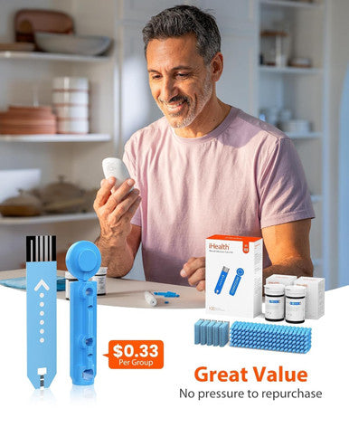 Ihealth Acacia Blood Glucose Monitor Kit, 100 Glucometer Strips, 100 Lancets, 1 Blood Sugar Monitor, 1 Lancing Device, 1 Travel Bag, No Coding, Portable Diabetes Testing Kit, Blood Sugar Testing Kit
